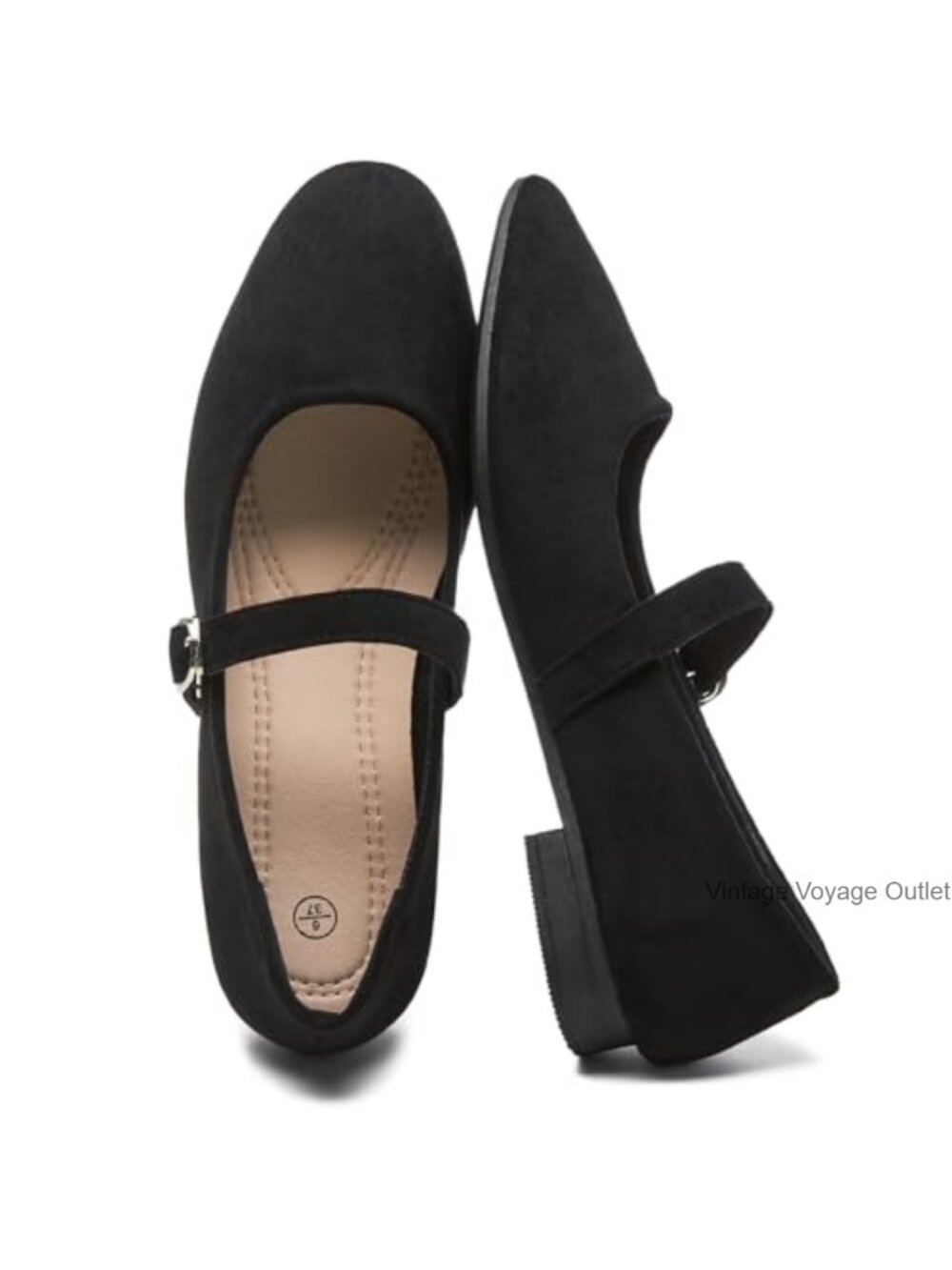 Women's Ballet Mary Jane Flats Shoes Classic Suede with Ankle Strap